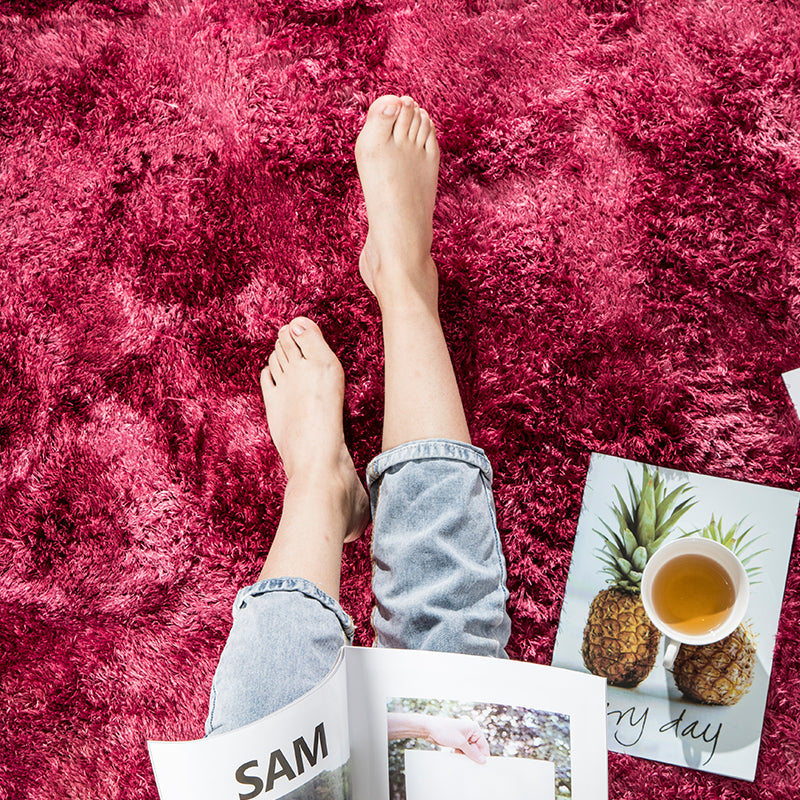 Gradient Red Colour Modern Plain Carpet Bedroom Living Room Sofa Rugs Soft Plush Shaggy Rugs