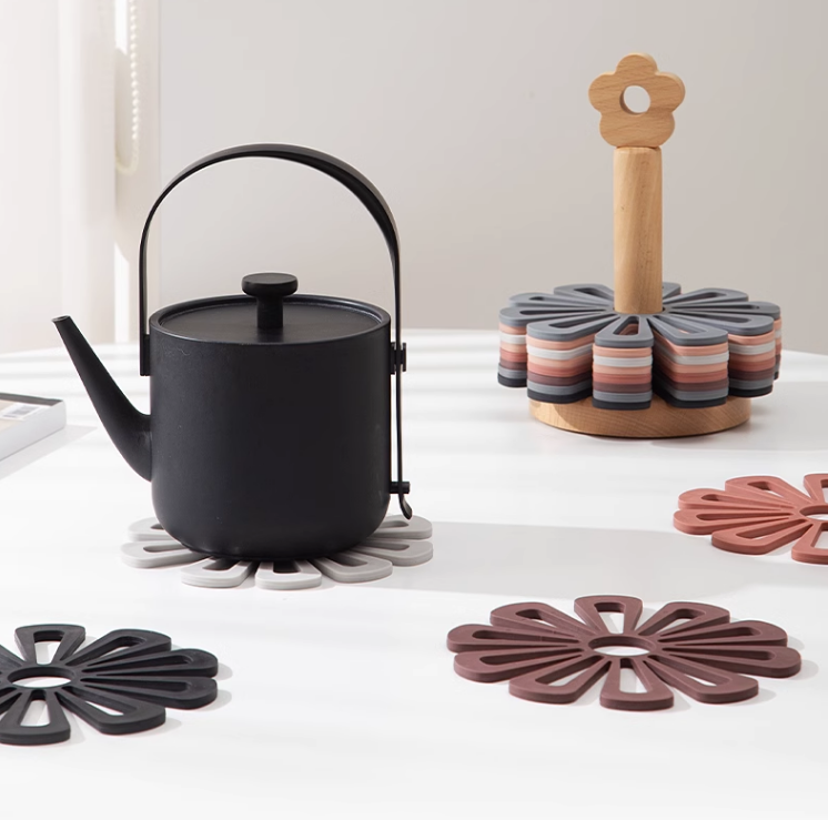 Coloured PVC Flowers Placemats With Wooden Storage Stand - Image 3