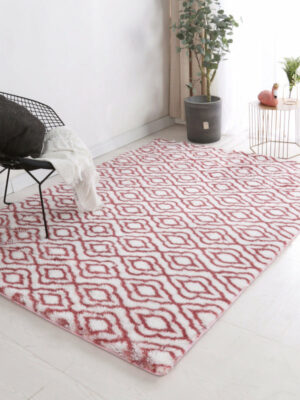 Red Soft Comfortable Geometric Plush Shaggy Rugs Bedroom Living Room Bedside Rug Floor Mat 09