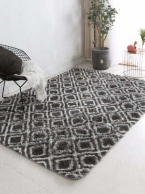 Black Dark Grey Comfortable Geometric Plush Shaggy Rugs Bedroom Living Room Bedside Rug Floor Mat 11