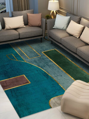 Blue Green Modern Contemporary Simple Geometric Rugs for Living Room Dining Room Bedroom
