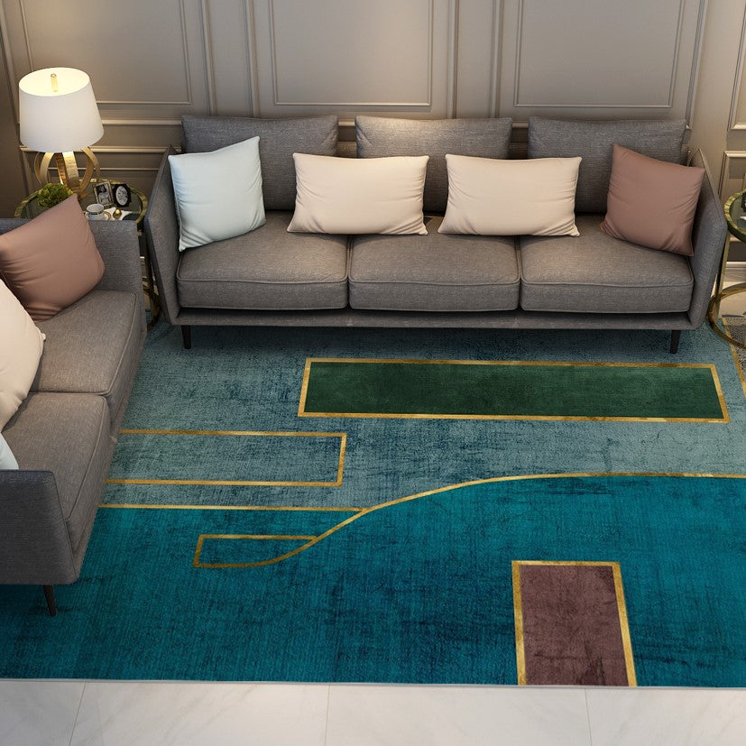 Blue Green Modern Contemporary Simple Geometric Rugs for Living Room Dining Room Bedroom - Image 3