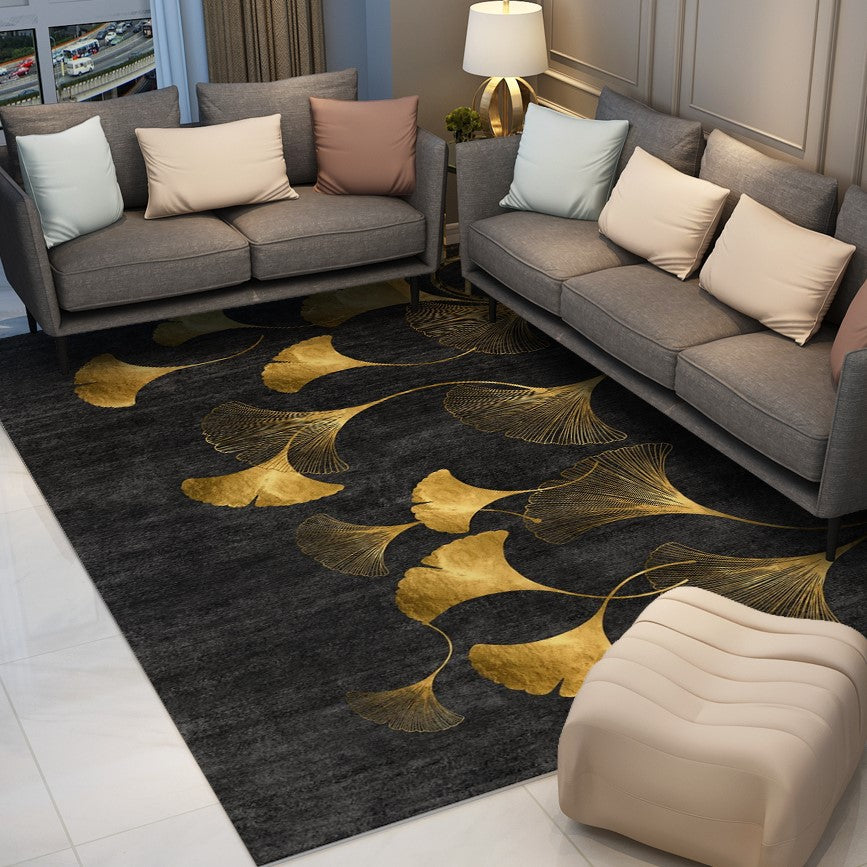 Black Golden Ginkgo Leaves Modern Contemporary Rugs for Living Room Dining Room Bedroom - Image 3