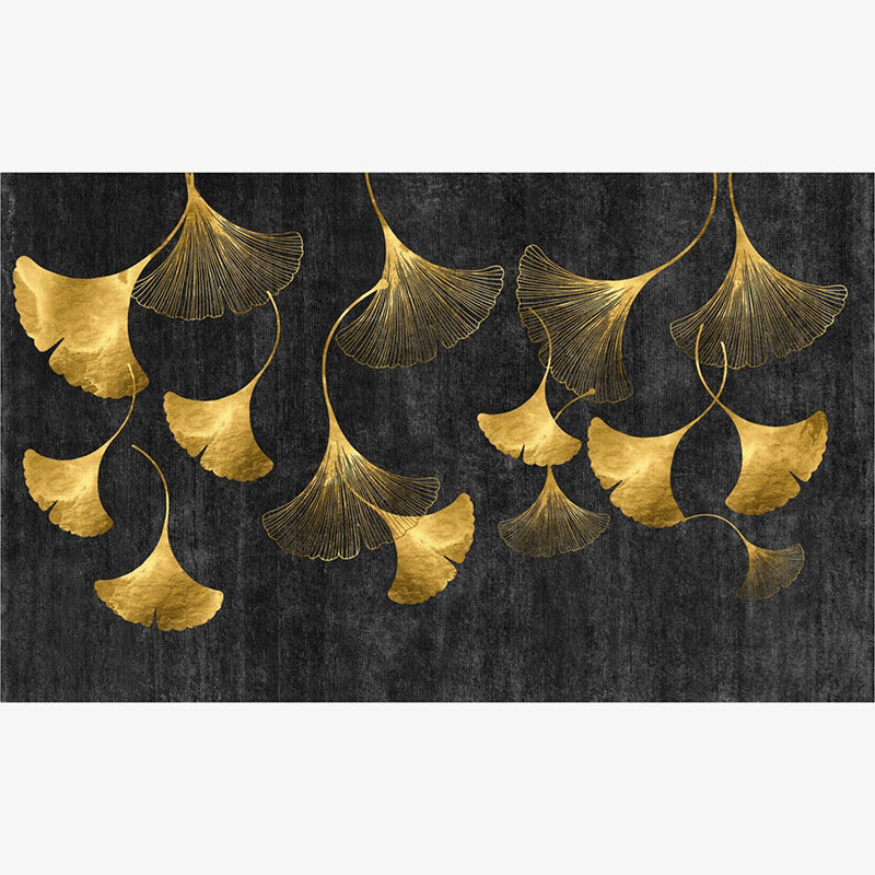 Black Golden Ginkgo Leaves Modern Contemporary Rugs for Living Room Dining Room Bedroom - Image 2