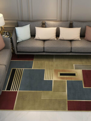 Red Golden Modern Contemporary Geometric Rugs for Living Room Dining Room Bedroom Hall