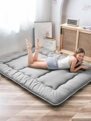 Grey Solid Colour Thickened Futon Floor Mattress Foldable Camping Portable Roll-up Mattress Sleeping Mat 01