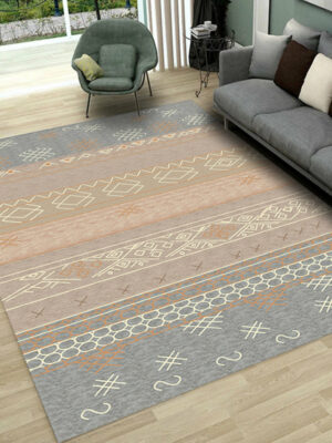 Grey Brown Modern Moroccan Patterned Striped Non-slip Sofa Rug Table Rug Area Rugs Customizable
