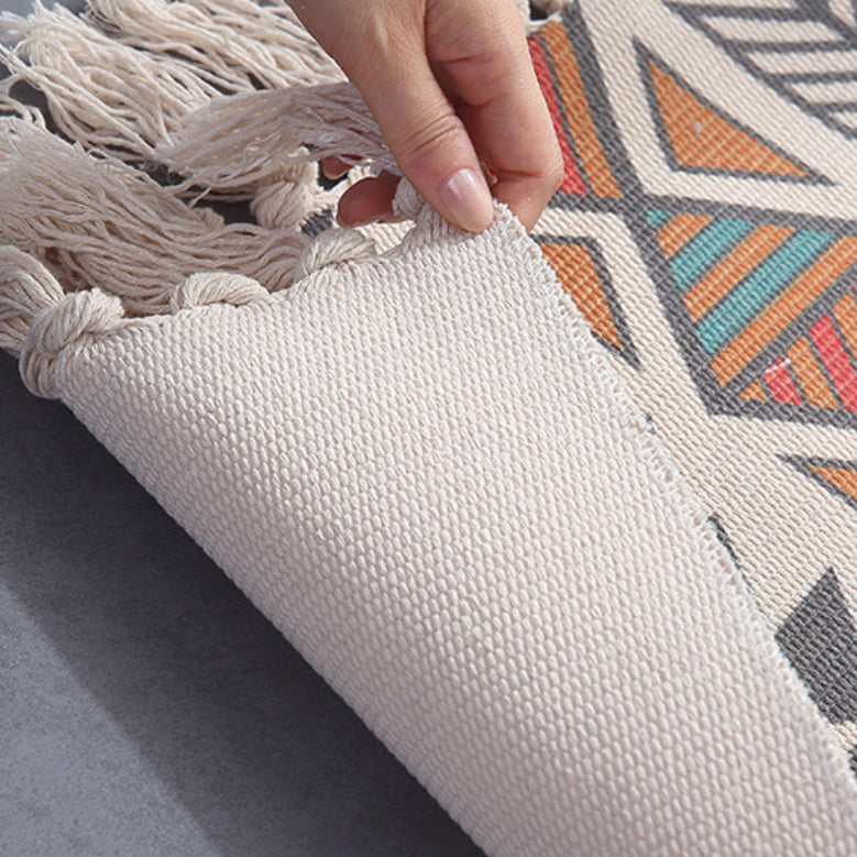 Colourful Geometric Cotton Area Rug with Tassel Hand Woven Floor Carpet Rug for Living Room Bedroom 01 - Image 4