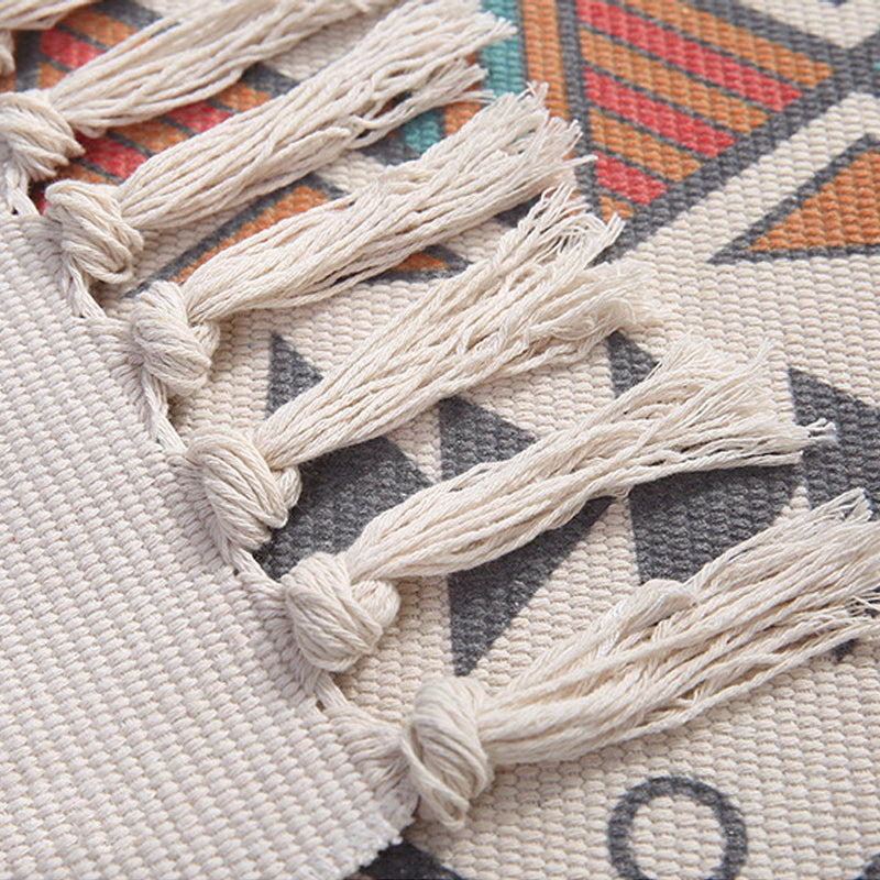 Colourful Geometric Cotton Area Rug with Tassel Hand Woven Floor Carpet Rug for Living Room Bedroom 06 - Image 5