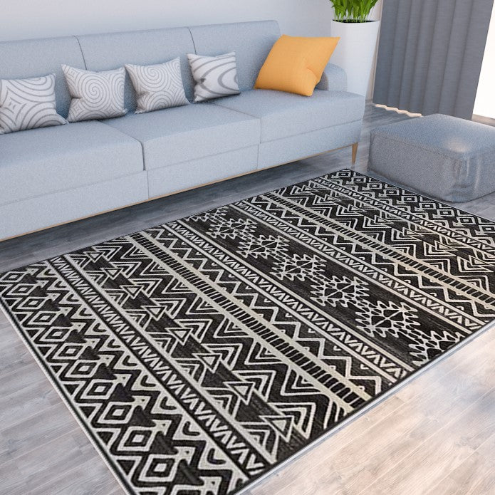 Modern Black Geometric Rugs for Living Room Bedroom Hall Office Machine Washable - Image 2