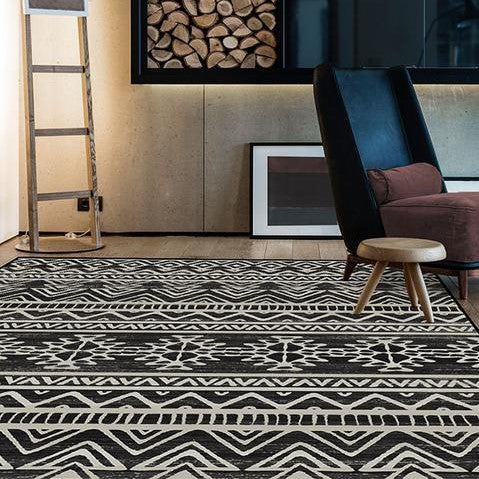 Modern Black Geometric Rugs for Living Room Bedroom Hall Office Machine Washable - Image 5