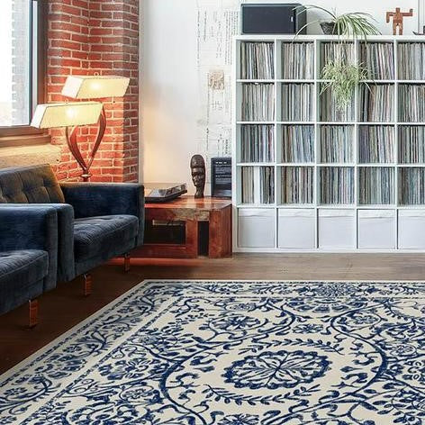 Blue Traditional Floral Rugs Runners for Living Room Bedroom Hall Office Machine Washable - Image 4